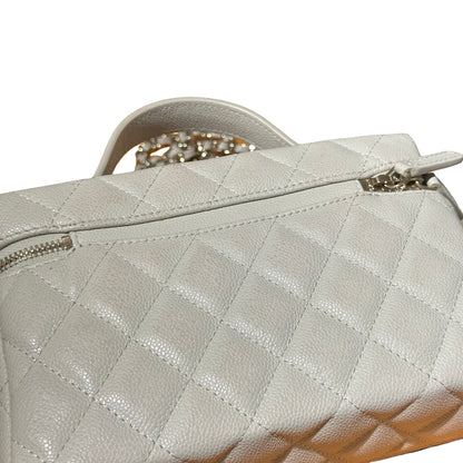 Used CHANEL Calfskin Leather Cross Body Bag Grey GHW