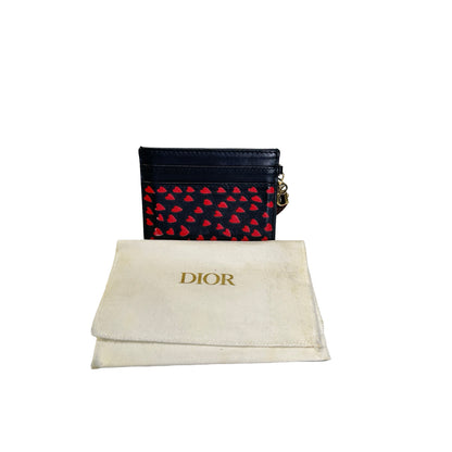 Used DIOR Leather Card Case Card case Black Red