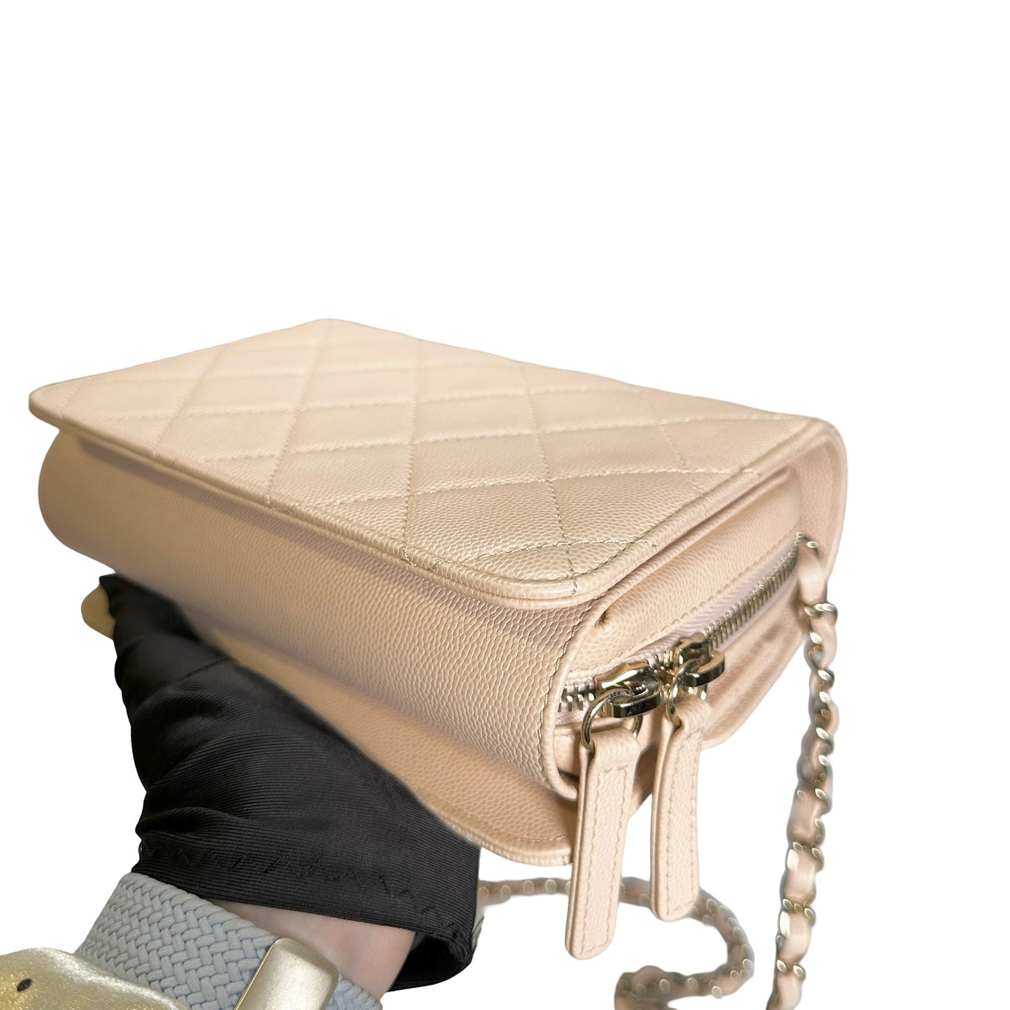 Used CHANEL Quilted Caviar Flap Bag Chain Shoulder Bag Beige