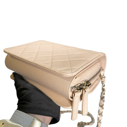 Used CHANEL Quilted Caviar Flap Bag Chain Shoulder Bag Beige