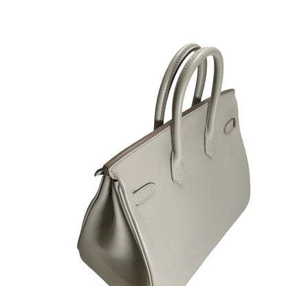 Used HERMES Swift Leather Birkin 25 Handbag Grey PHW