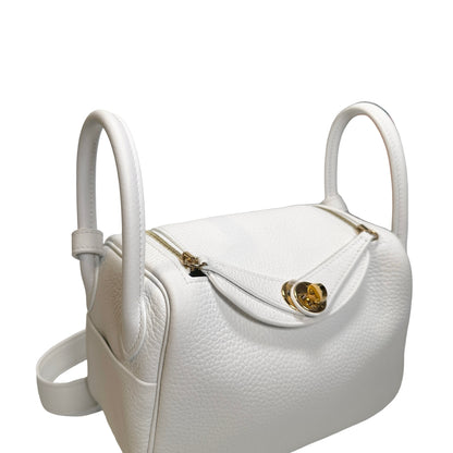 Used HERMES Clemence Leather Mini Lindy Cross body bag White GHW