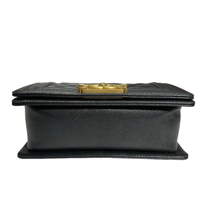 Used CHANEL Caviar Leather Boy 20cm Chain Shoulder Bag Black GHW