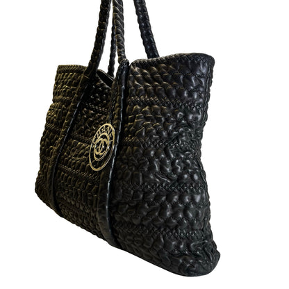 Used CHANEL Lambskin Tote Bag Tote Bag Black Silver