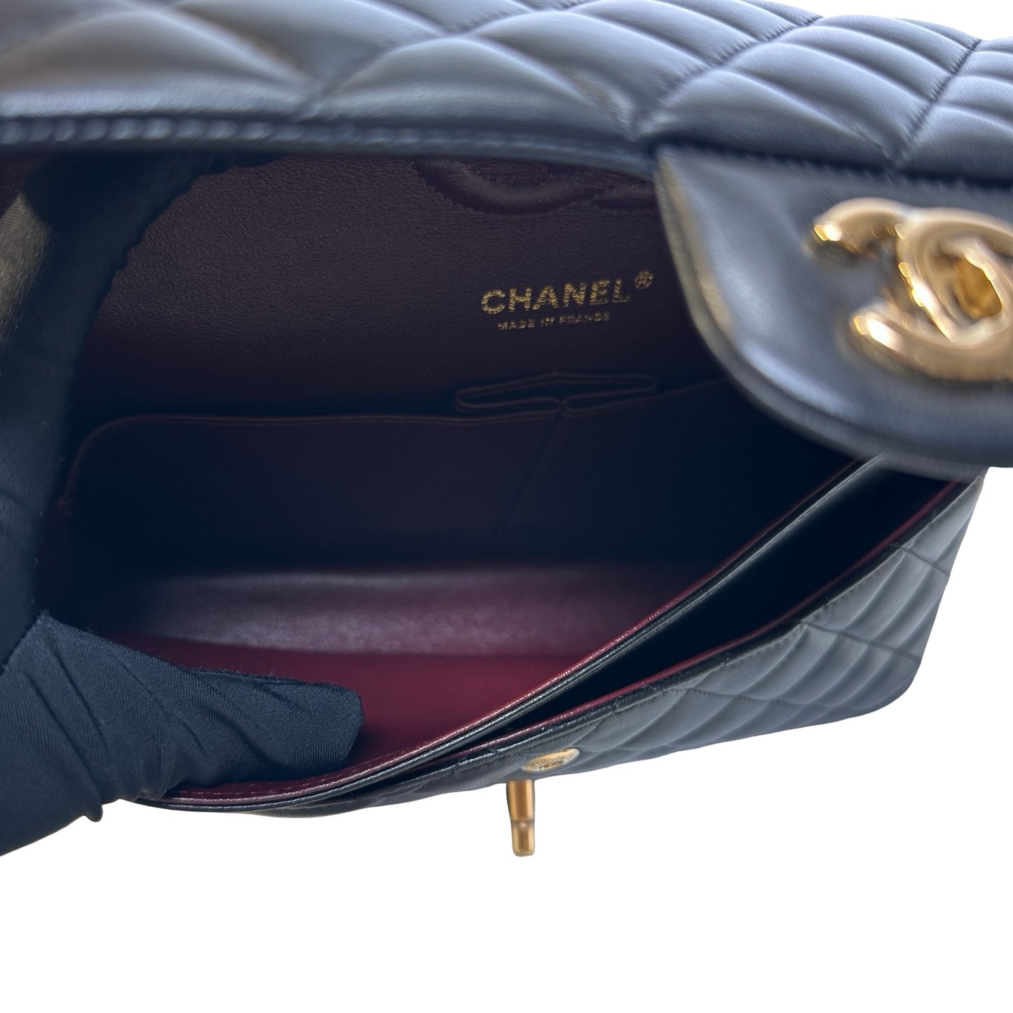 Used CHANEL Lambskin CF 25 Clambskin Chain Shoulder Bag Black
