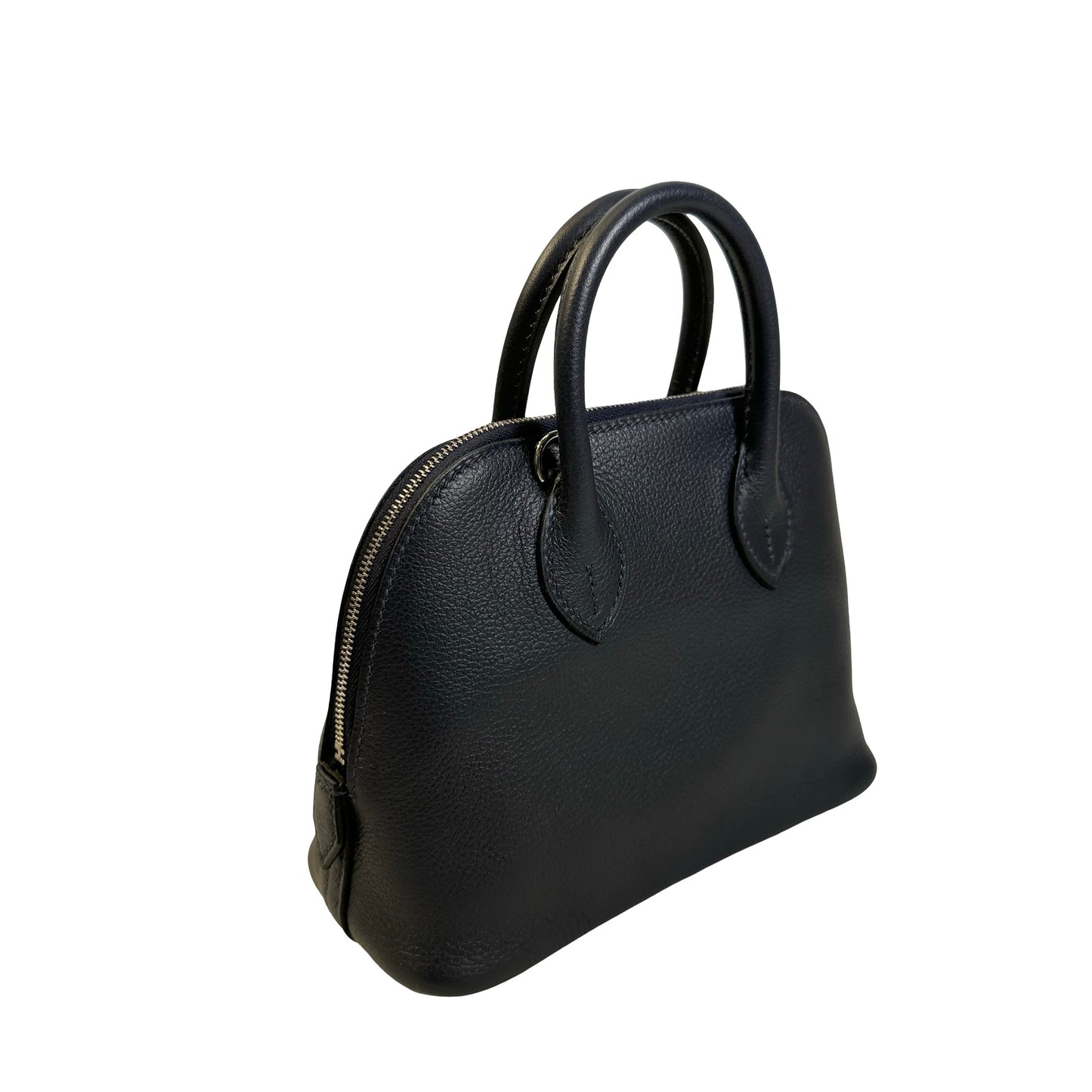 Used HERMES Leather Bolide Handbag Navy PHW