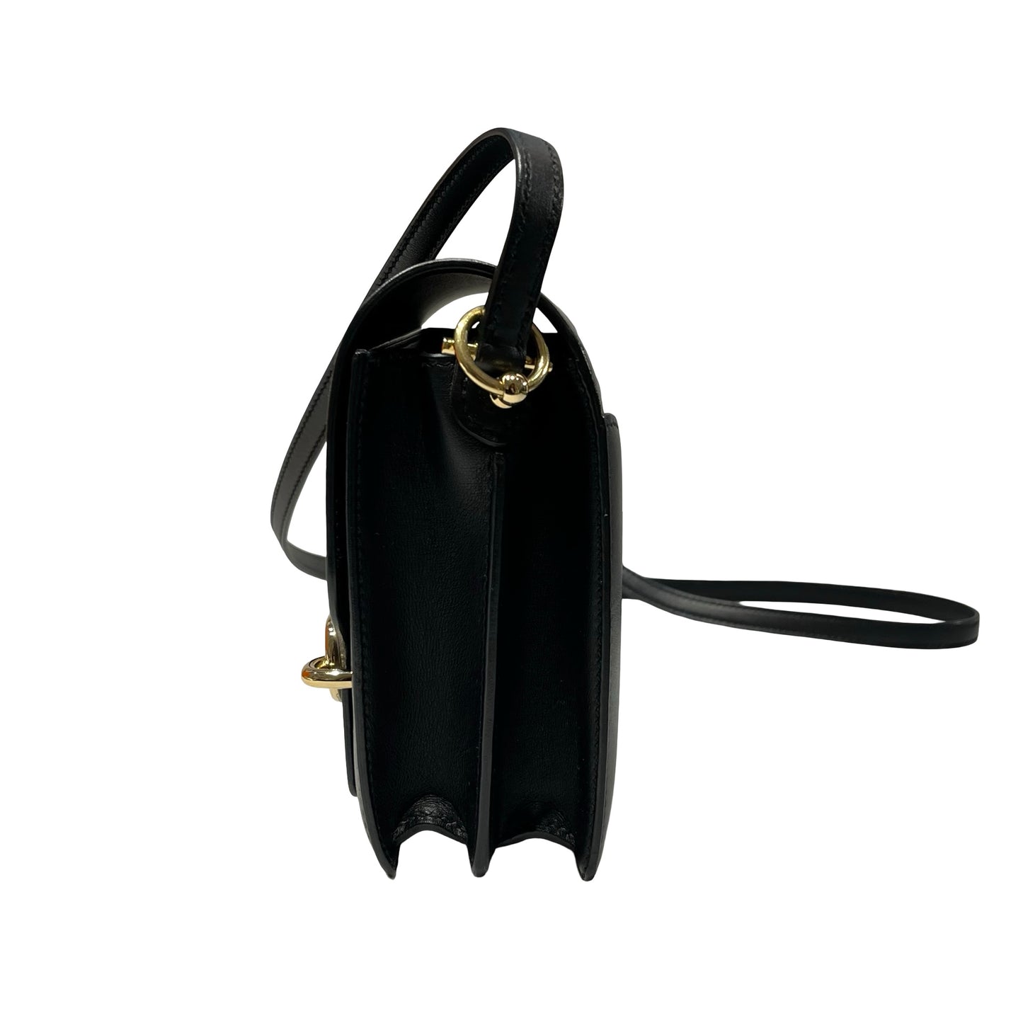 Used HERMÈS Calfskin Leather Roulis mini Shoulder Bag Black GHW
