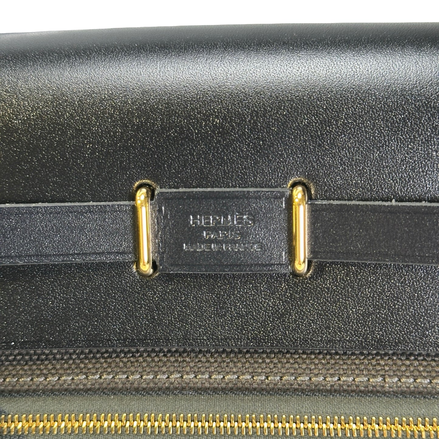 Brand New HERMES Canvas Leather Herbag Zip Shoulder Bag Black Gold