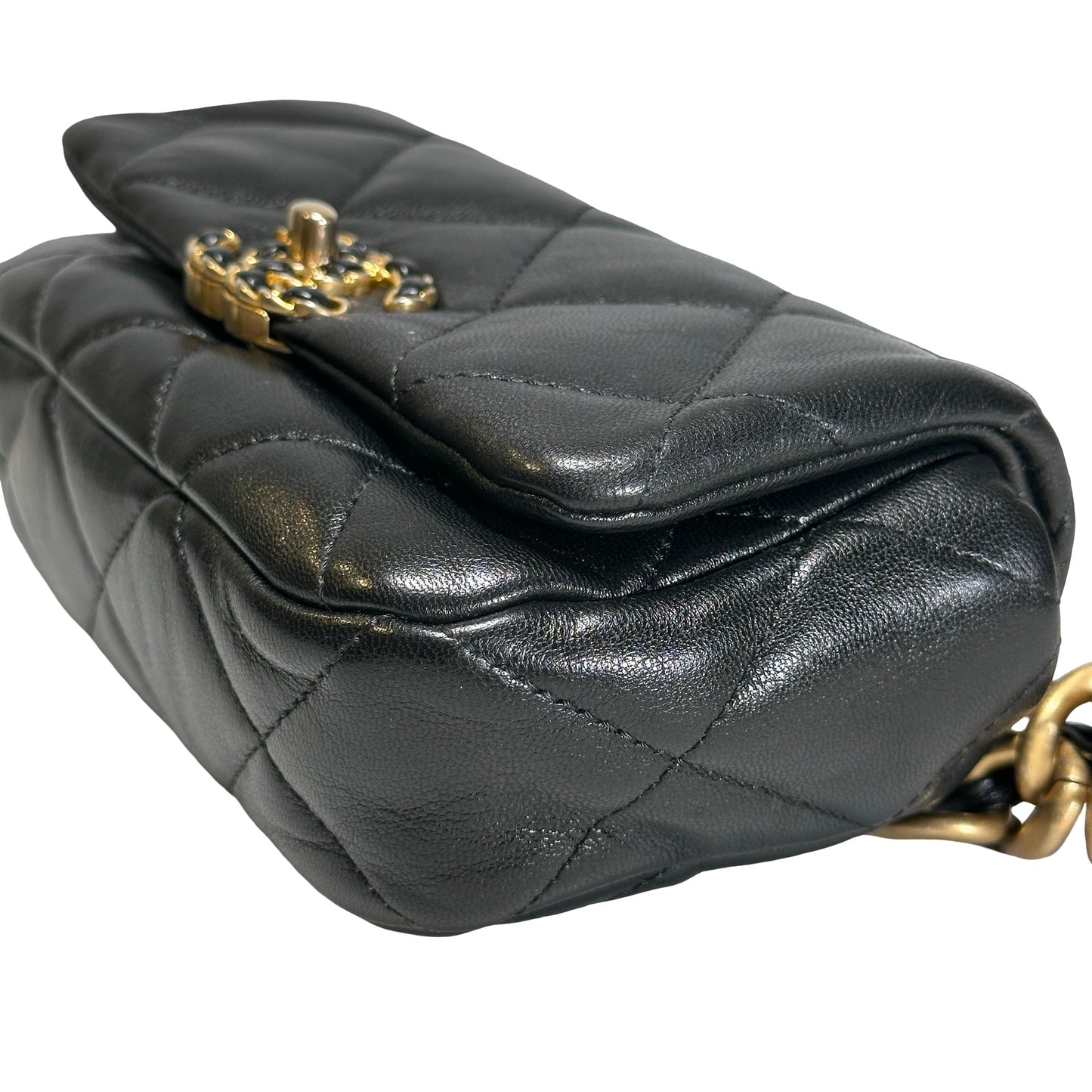 Used CHANEL Lambskin Quilted Chanel 19 Belt bag Black GHW