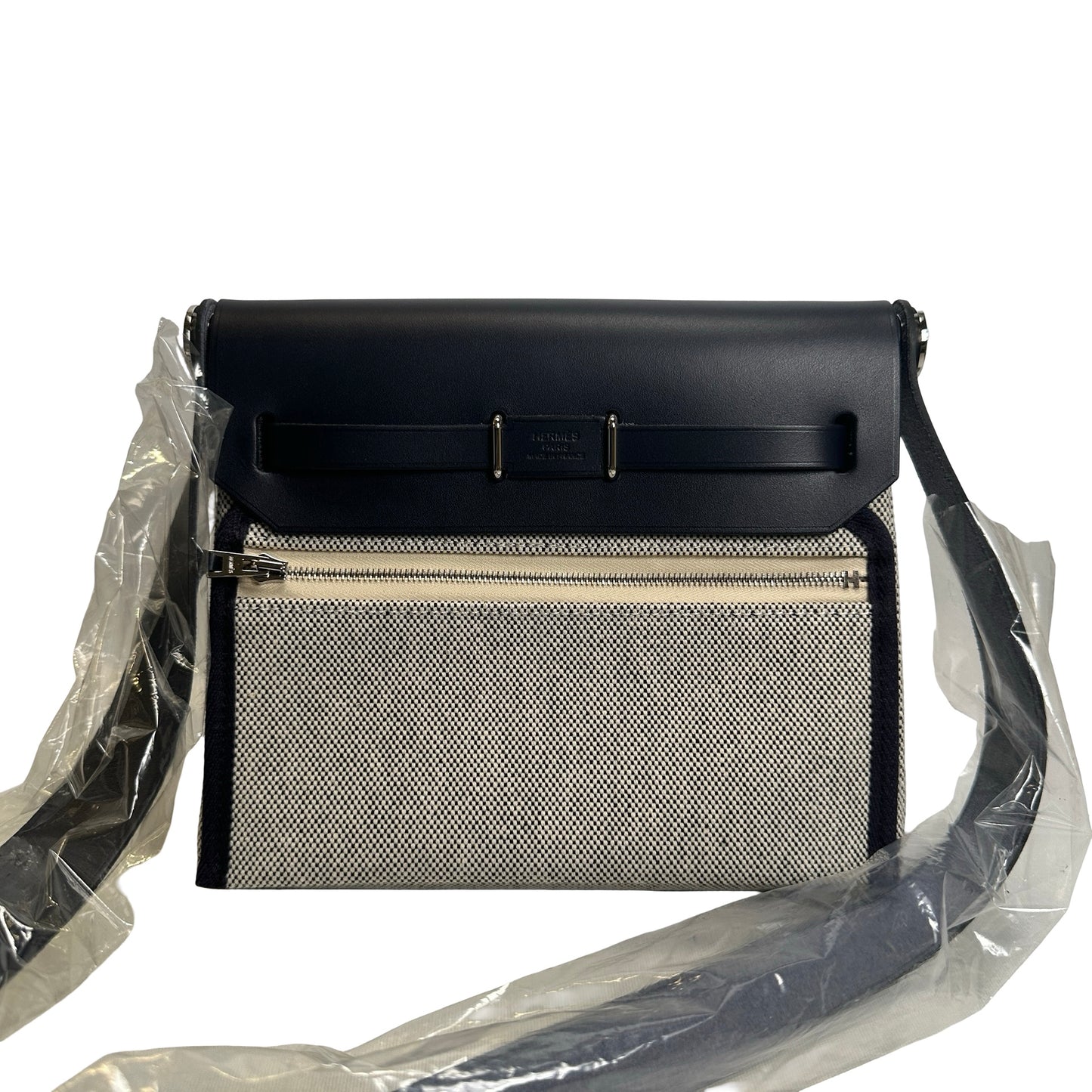 Brand New HERMES Canvas Leather Mini Herbag Handbag Navy Beige