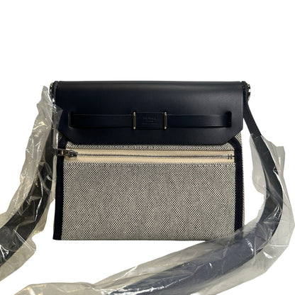 Brand New HERMES Canvas Leather Mini Herbag Handbag Navy Beige