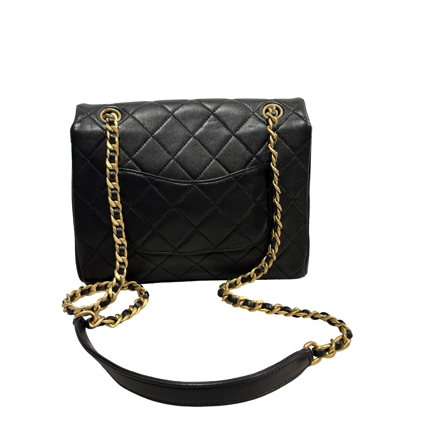 Used CHANEL Quilted Lambskin Mini Rectangular Flap Bag Chain shoulder bag Black GHW