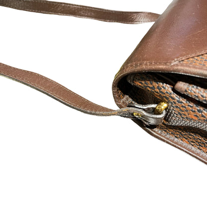 Used SAINT LAURENT Canvas Vintage Crescent Shoulder Cross Body Bag Brown GHW