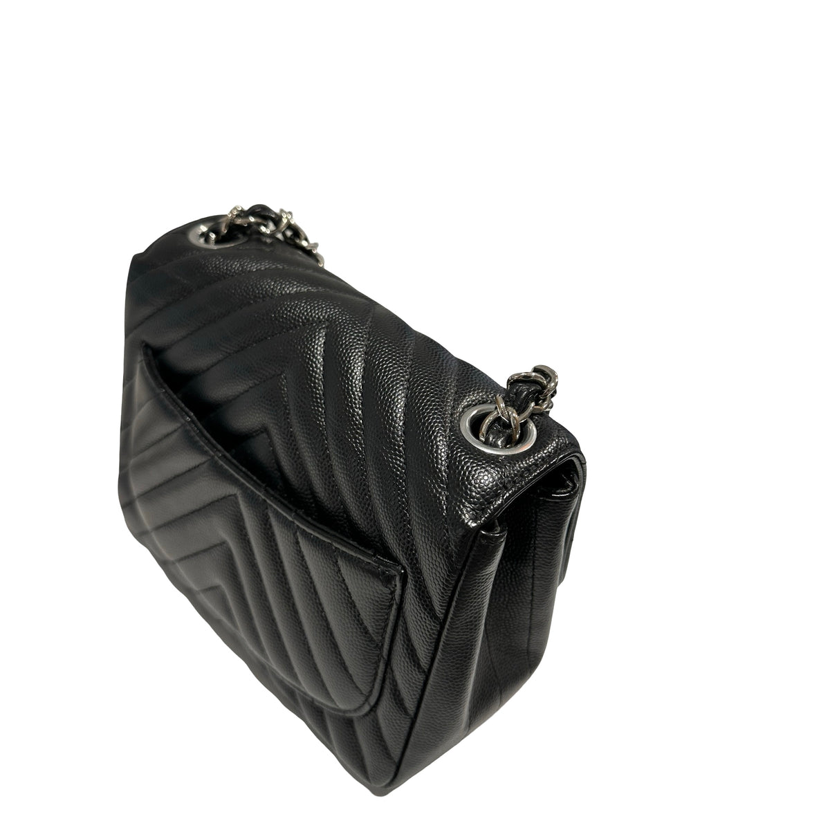 Used CHANEL Caviar Leather Mini Rectangular Flap Chain Shoulder Bag Black PHW