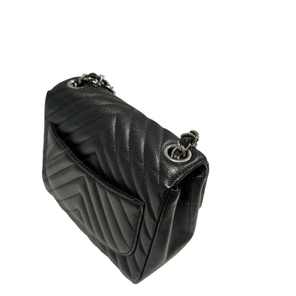 Used CHANEL Caviar Leather Mini Rectangular Flap Chain Shoulder Bag Black PHW