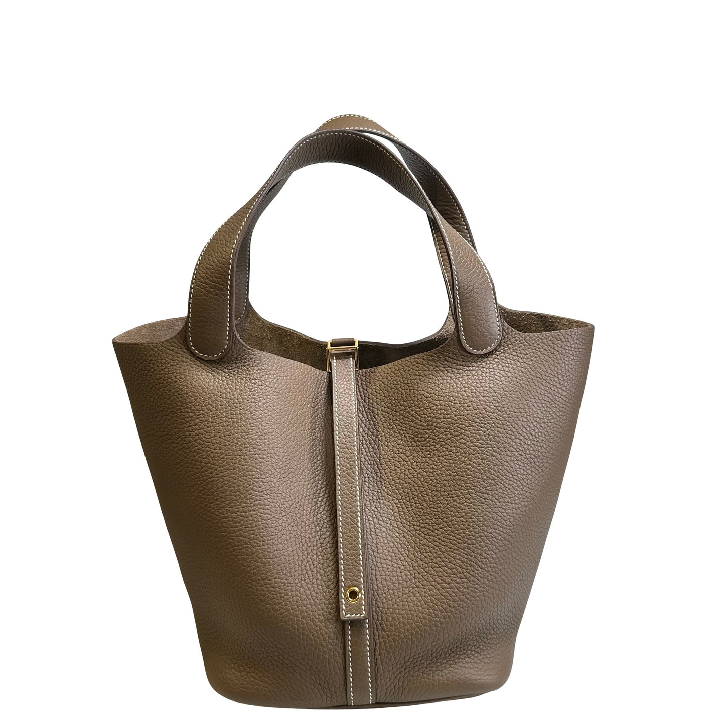 Used HERMES Leather TC Picotin 22 Handbag Etoupe GHW