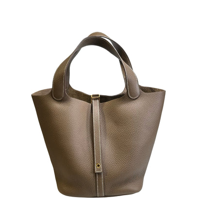 Used HERMES Leather TC Picotin 22 Handbag Etoupe GHW
