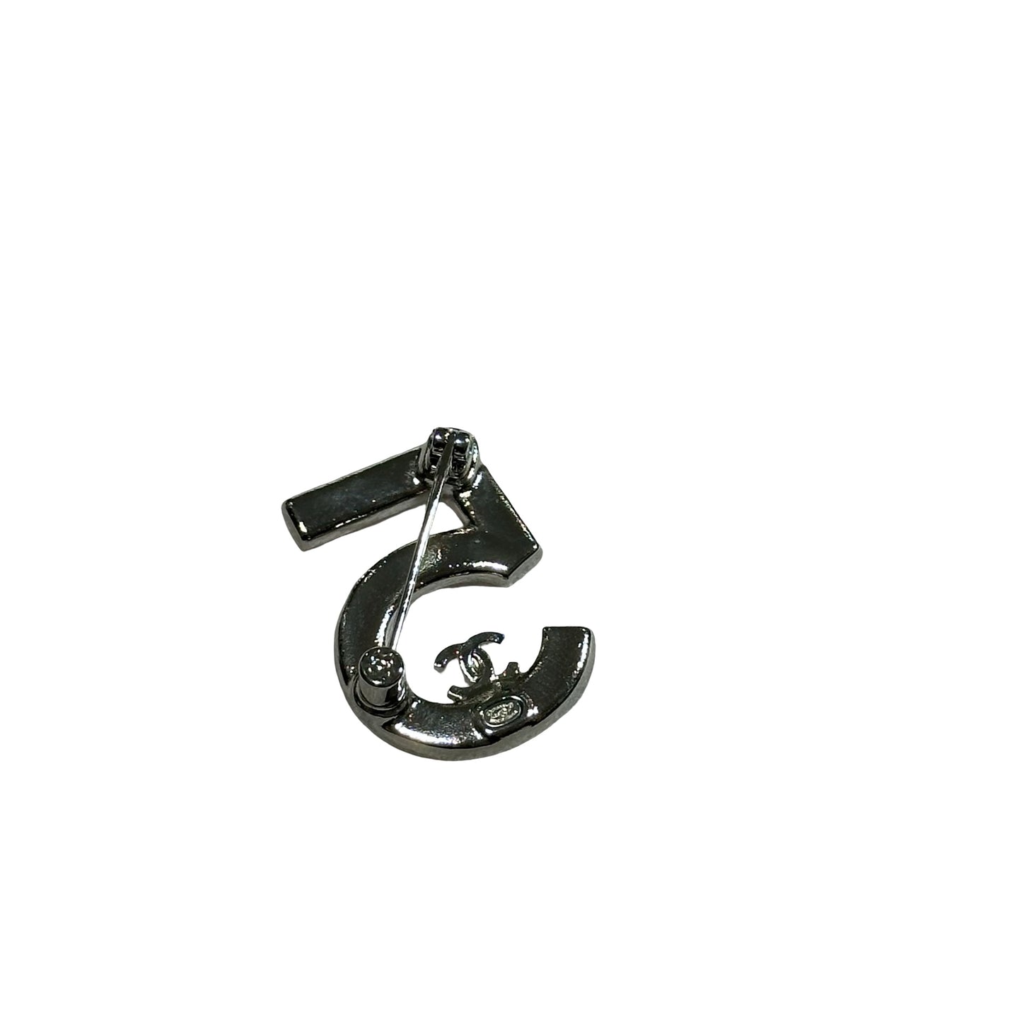 Used CHANEL Crystals Used CHANEL No.5 Brooch with Logo & Crystals Accessories Silver