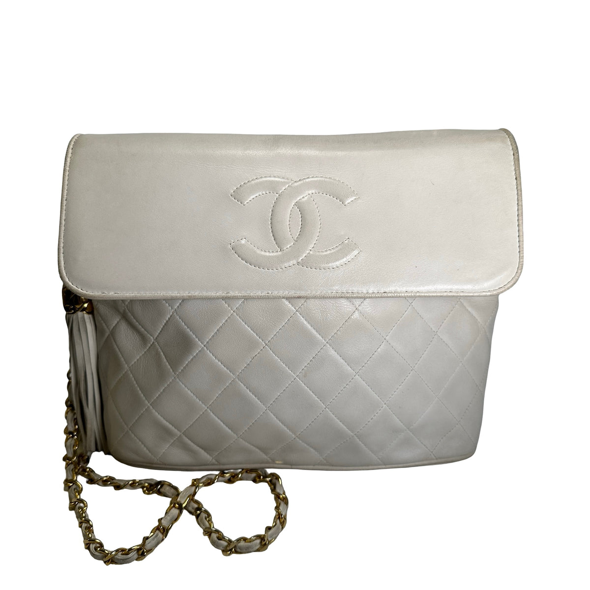 Used CHANEL Quilted Leather Quilted Flap Bag Handbags White GHW