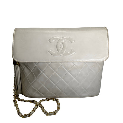 Used CHANEL Quilted Leather Quilted Flap Bag Handbags White GHW