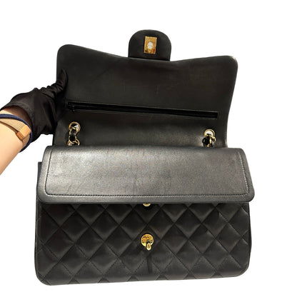Used CHANEL Lambskin Quilted Jumbo Shoulder Bag Black Gold