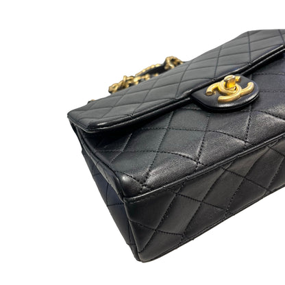 Used CHANEL Quilted Lambskin Mini Rectangular Flap Bag Chain shoulder bag Black GHW