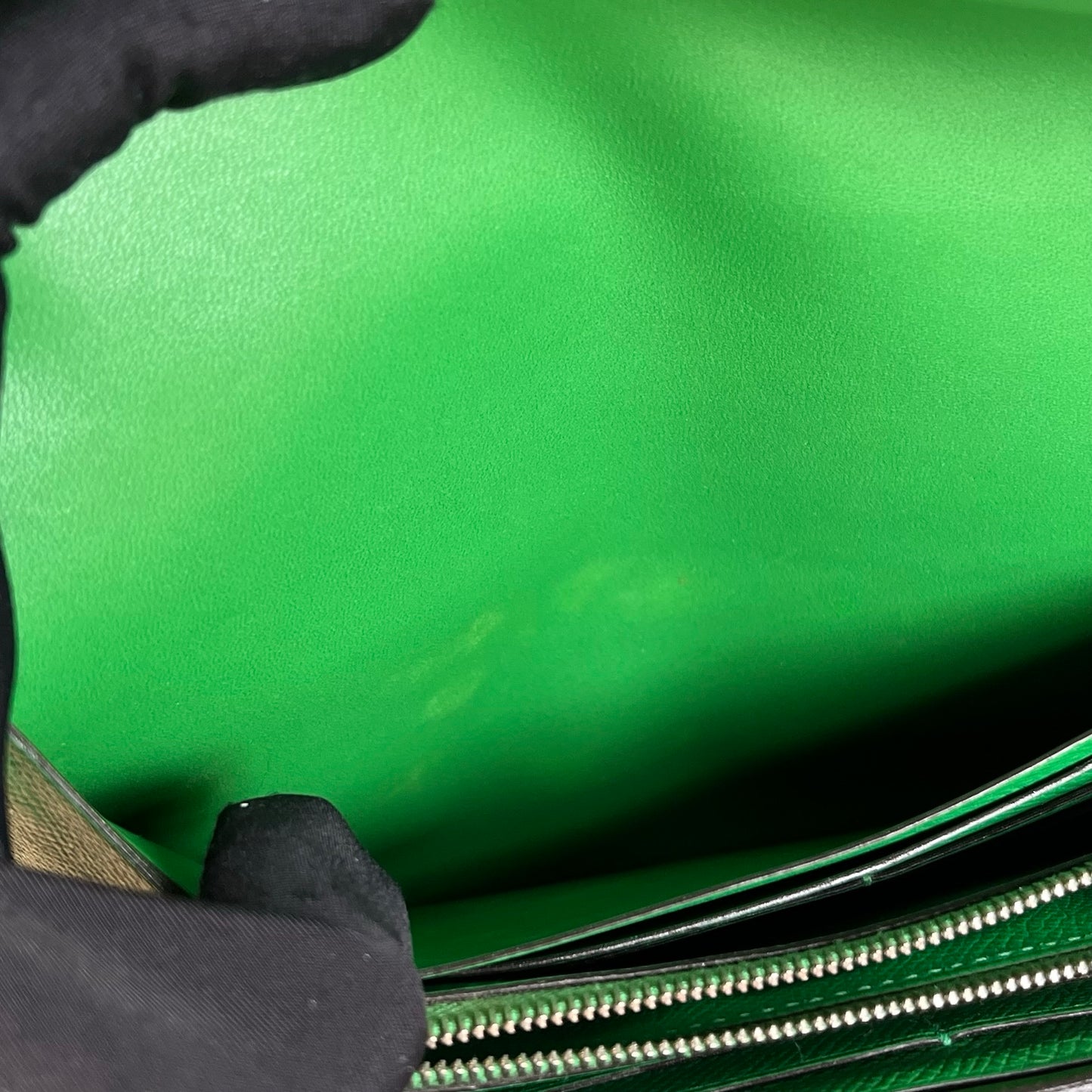 Used HERMES Epsom Calfskin Constance Long wallet Green Silver