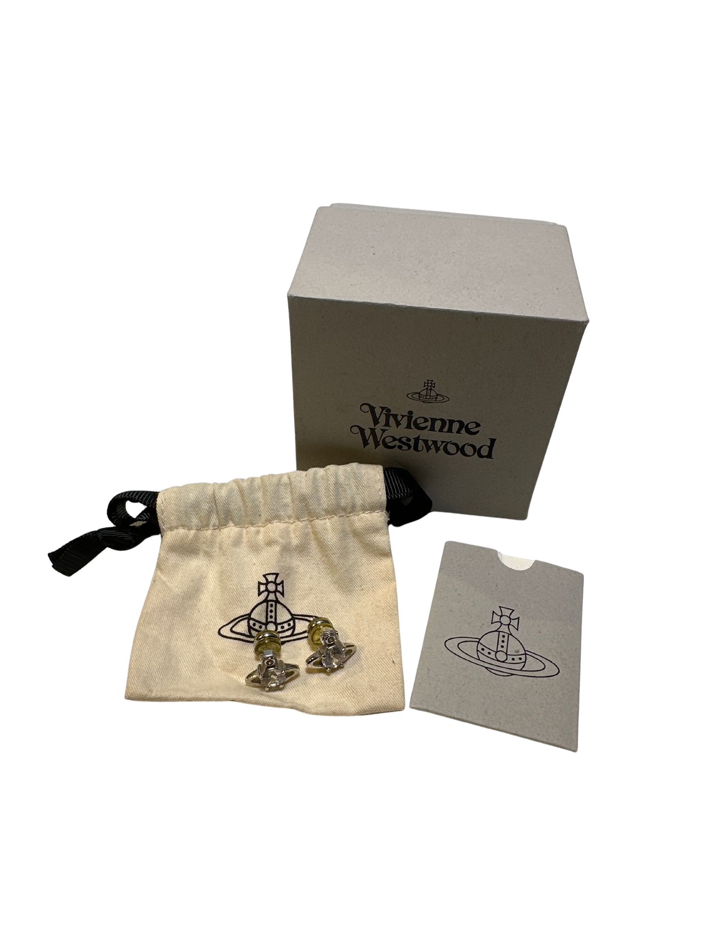 VIVIENNE WESTWOOD Orb Crystal Nano Solitaire Earrings Silver Clear