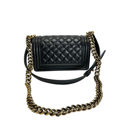 Used CHANEL Lambskin Boy 20 Shoulder Bag Black GHW