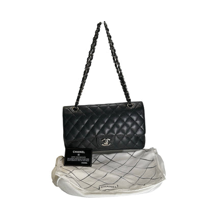 Used CHANEL Caviar Quilted Classic Flap Chain Shoulder Bag Black Silver