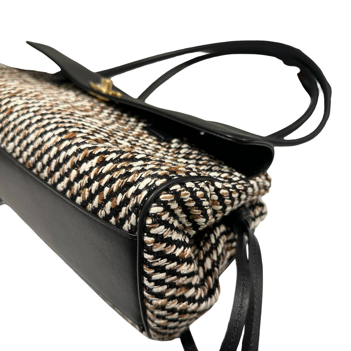 Used CHANEL Tweed Leather Suede Tweed and Leather CC Shoulder Bag Shoulder Bag Black Brown White