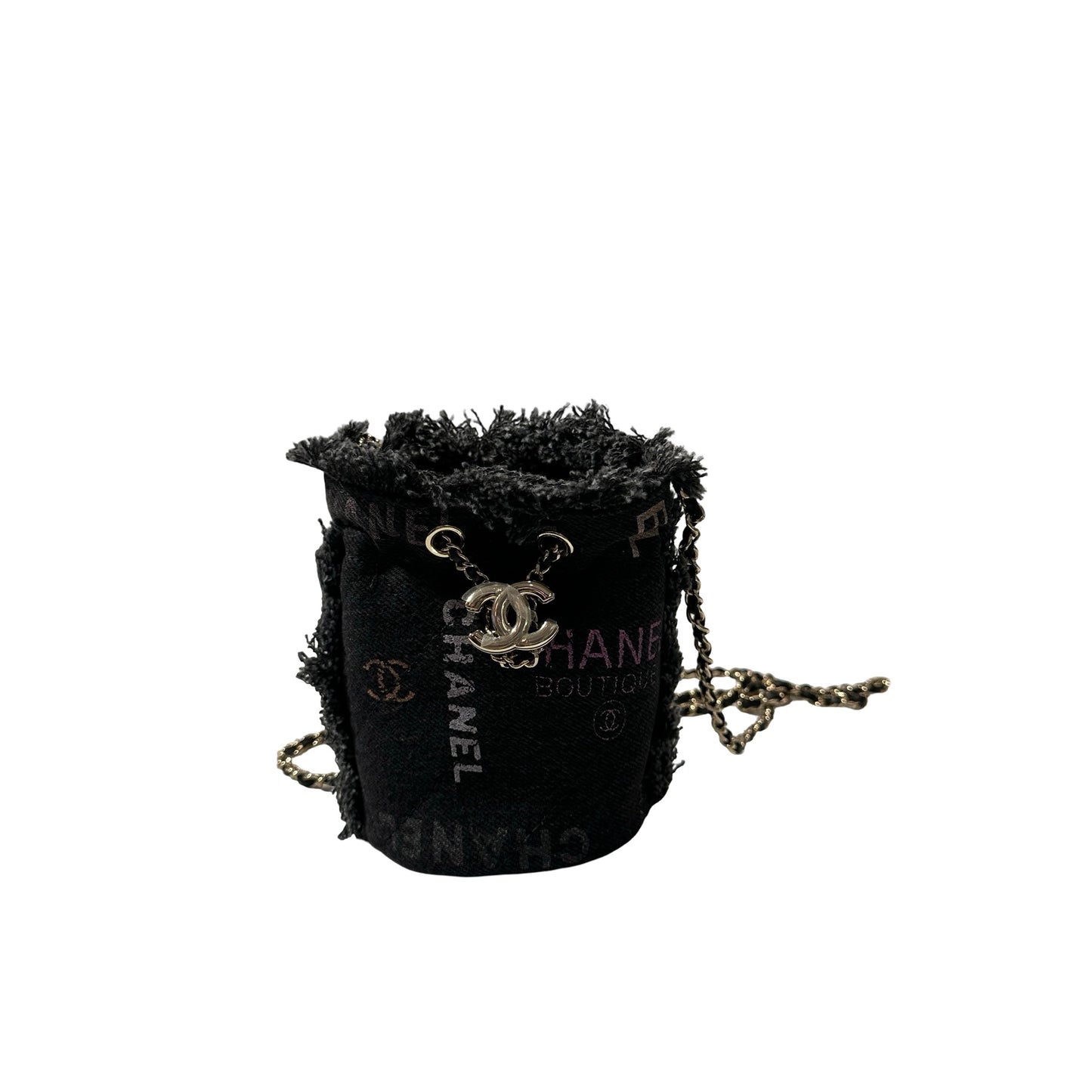 Used CHANEL Denim Bucket Bucket Bag Black GHW