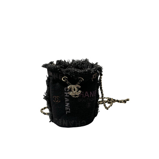 Used CHANEL Denim Bucket Bucket Bag Black GHW