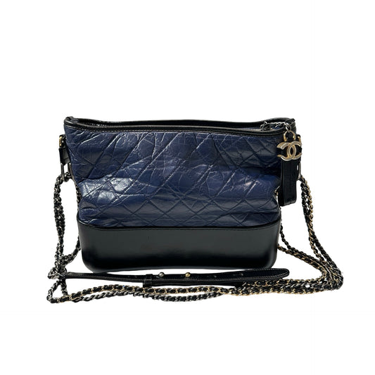 Used CHANEL Lambskin Leather Gabrielle Cross Body Bag Navy GHW