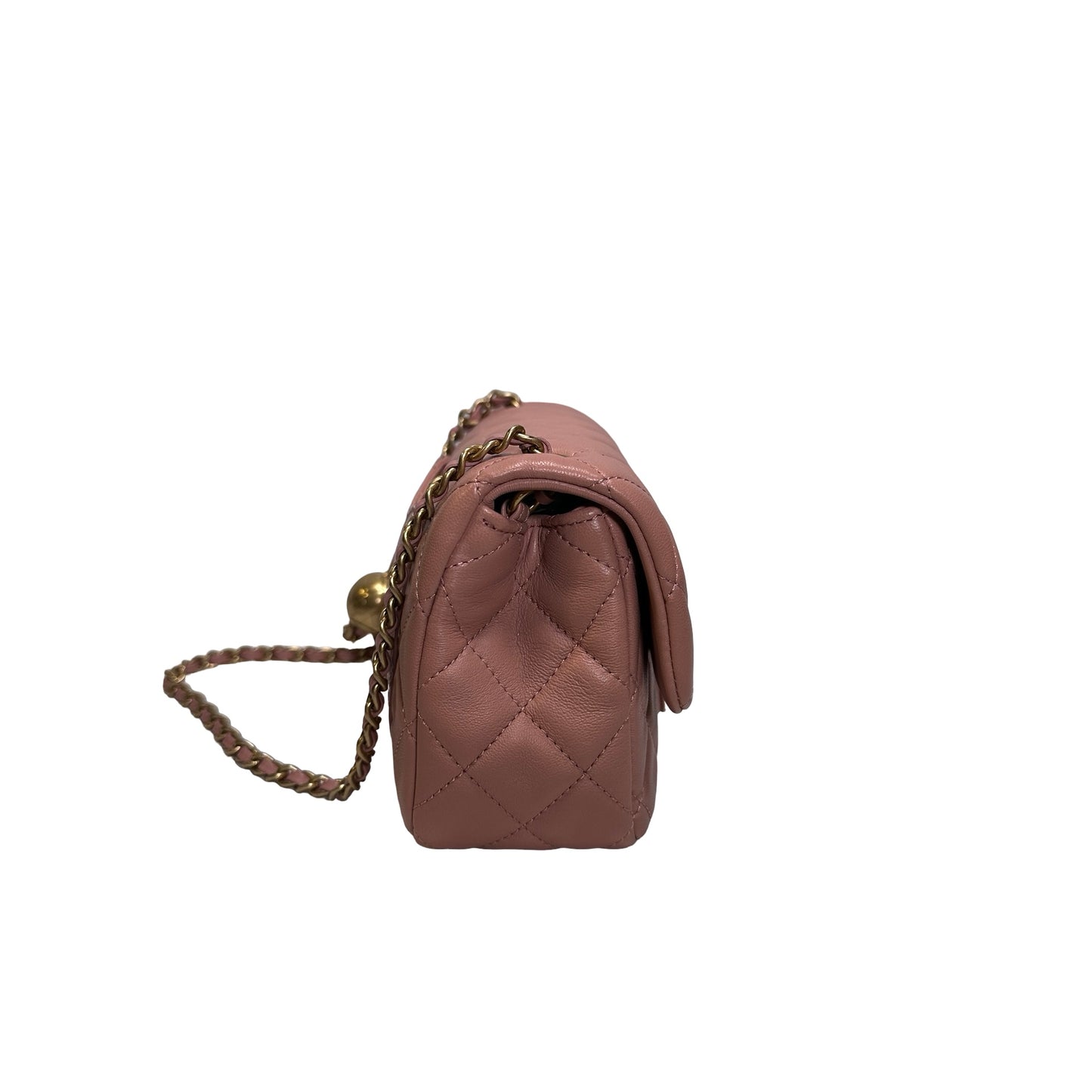 Used CHANEL Diamond Quilted Lambskin Mini Rectangular Flap Chain Shoulder Bag Pink