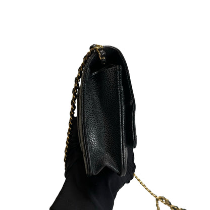Used CHANEL Caviar Quilted Wallet on chain Wallet on chain Black Gold