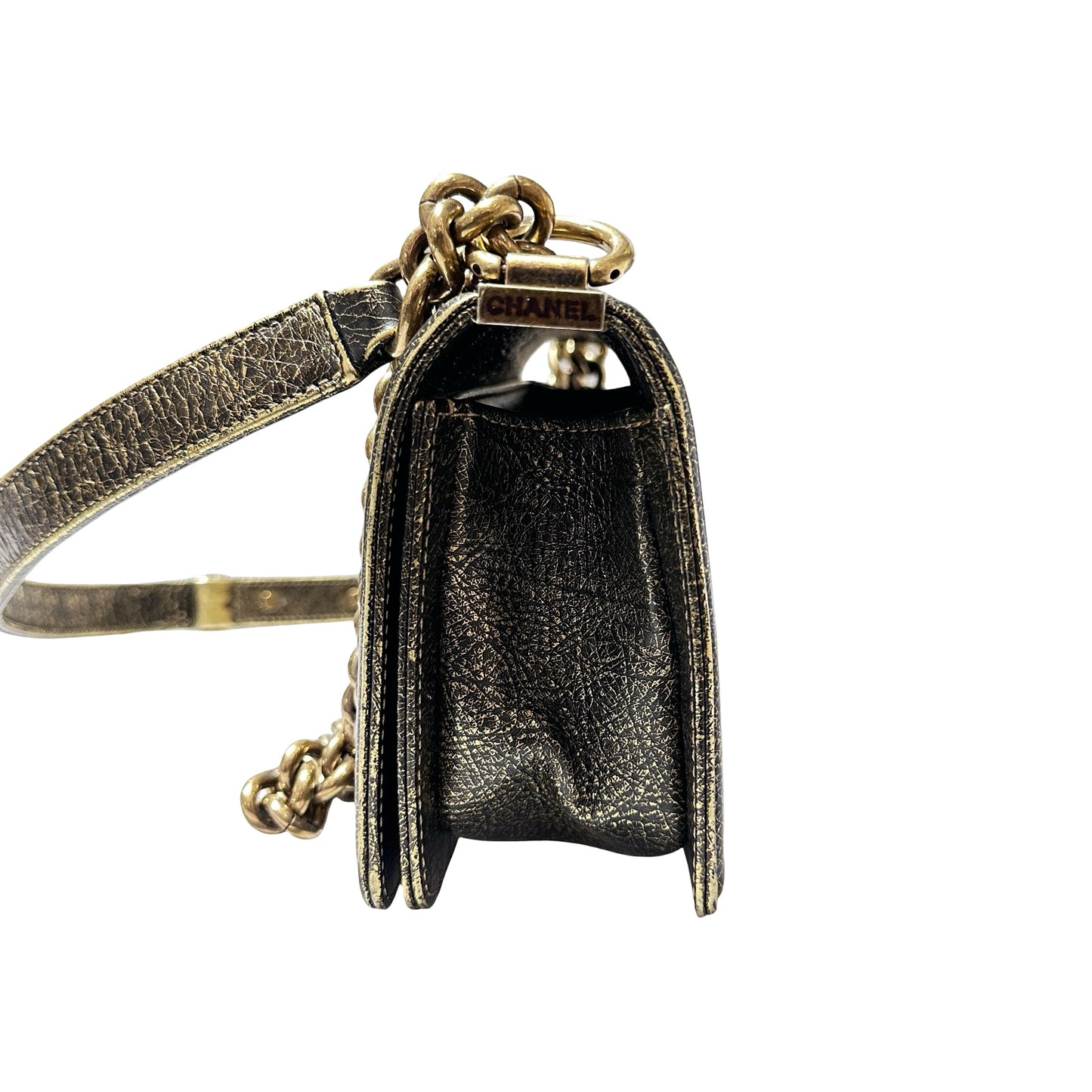 Used CHANEL Boy 20cm Cross Body Bag METALLIC BLACK GHW