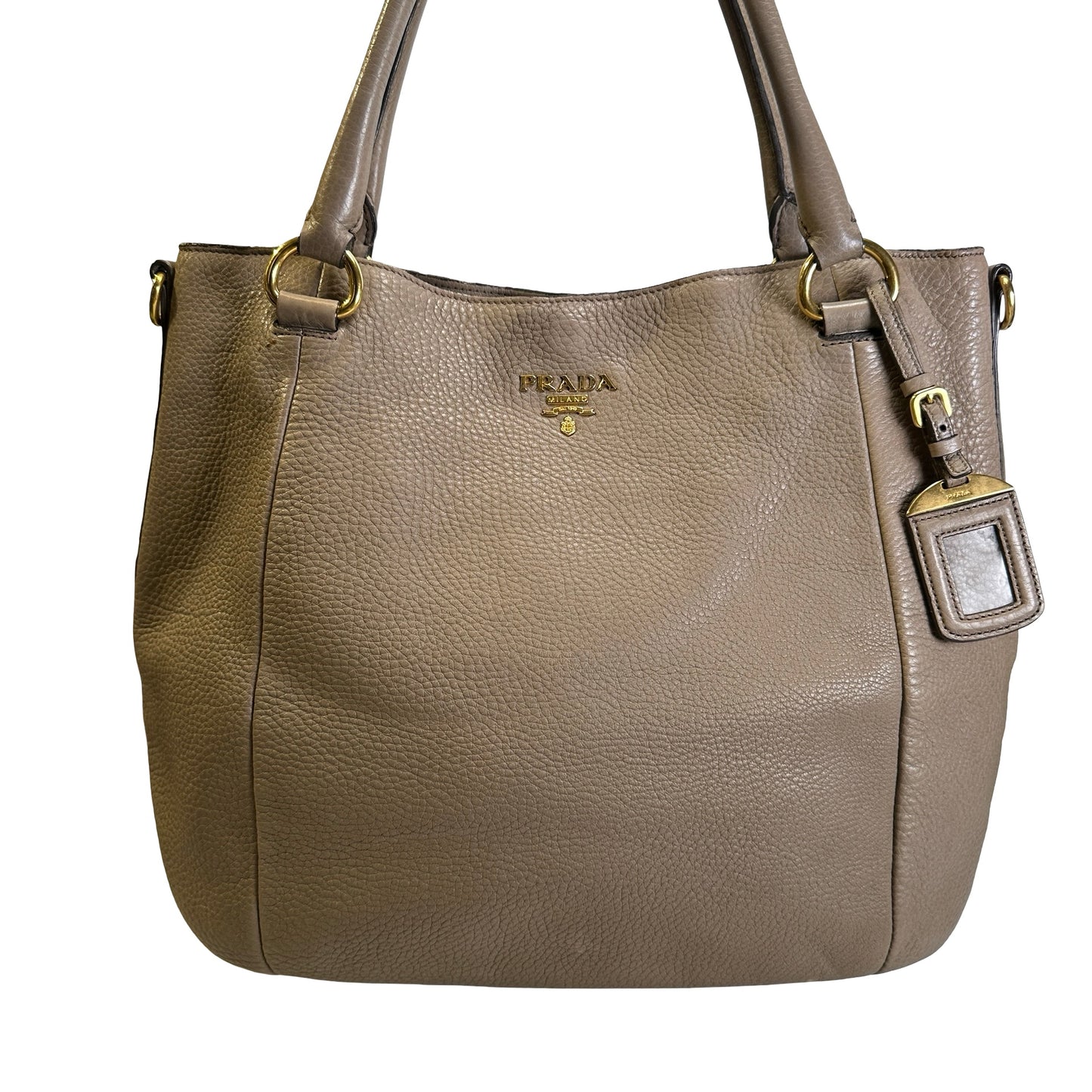 Used PRADA Vitello Phenix Leather Vitello Phenix Shopping Tote Handbag Argilla Grey Taupe
