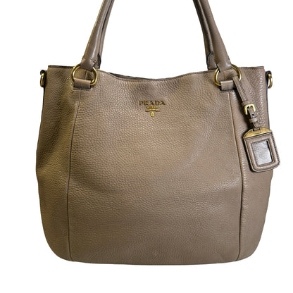 Used PRADA Vitello Phenix Leather Vitello Phenix Shopping Tote Handbag Argilla Grey Taupe