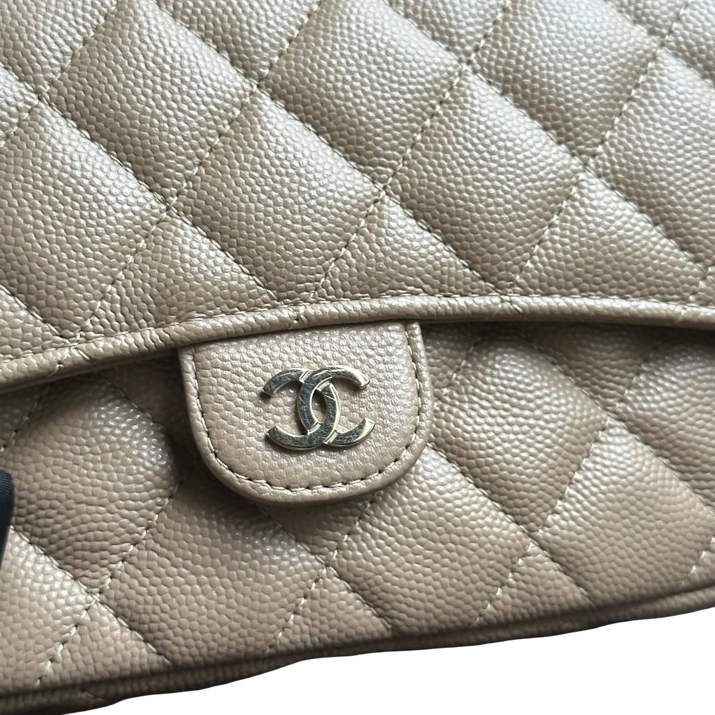 Used CHANEL Quilted Lambskin Flap Bag Handbag Beige GHW