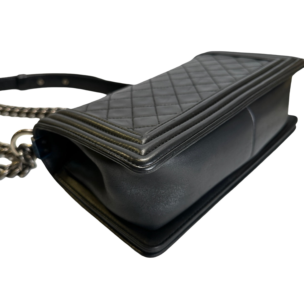 Used CHANEL Quilted Calfskin Boy Bag Shoulder Bag Black Silver