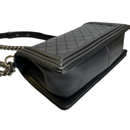 Used CHANEL Quilted Calfskin Boy Bag Shoulder Bag Black Silver