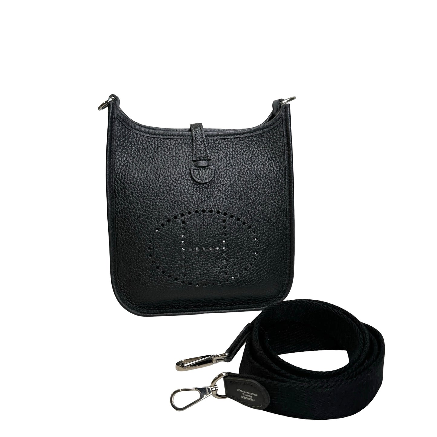 Used HERMES Clemence Evelyne Crossbody Bag Black
