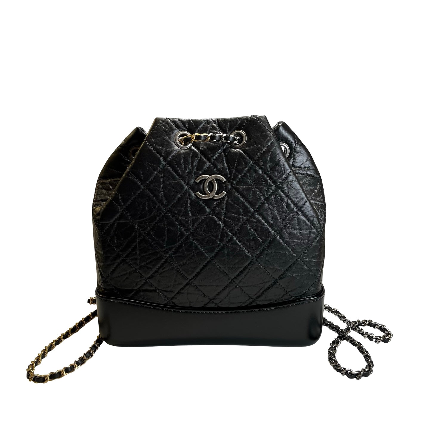 Used CHANEL Quilted Aged Calfskin Smooth Calfskin Gabrielle Backpack Black
