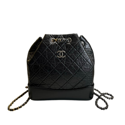 Used CHANEL Quilted Aged Calfskin Smooth Calfskin Gabrielle Backpack Black