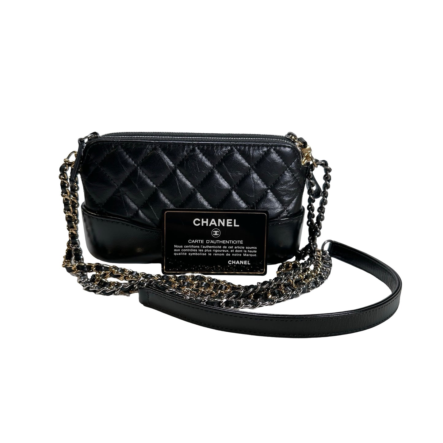 Used CHANEL Calfskin Leather Gabrielle woc Chain shoulder bag Black PHW