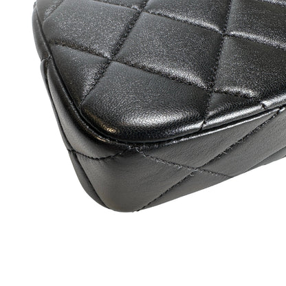 Used CHANEL Lambskin Quilted Mini Flap Bag Pearl Crush Mini Flag Bag with Gold Ball Black Gold