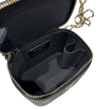 Used CHANEL Lambskin Leather VANITY CASE with COCO CHAIN Cross Body Bag Black GHW