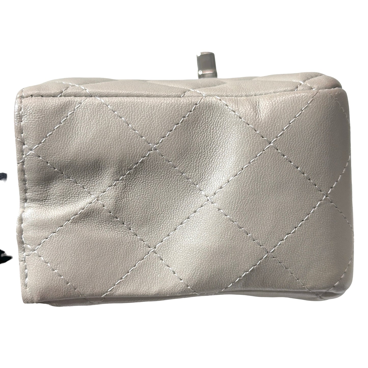 Used CHANEL Quilted Lambskin Classic Flap Chain Shoulder Bag Grey PHW