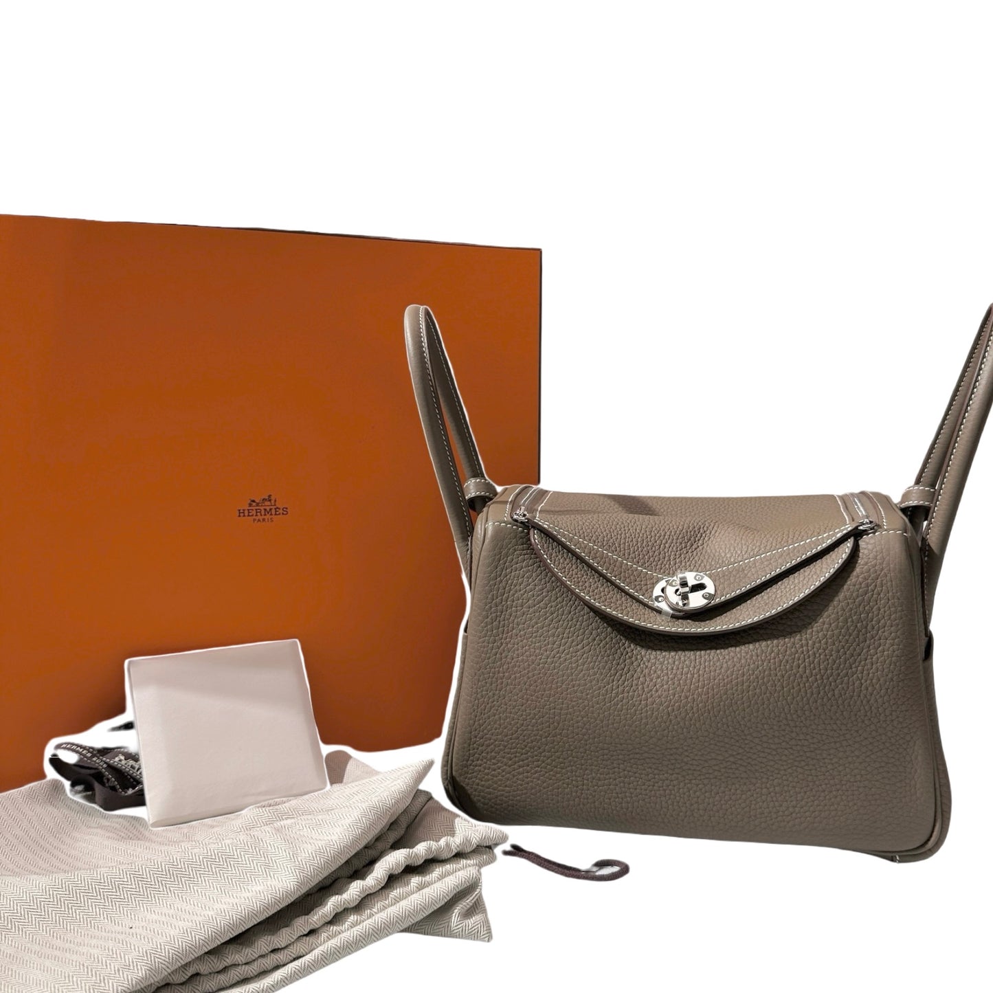 New HERMÈS Clemence leather Lindy 26 Shoulder Bag Etoupe PHW